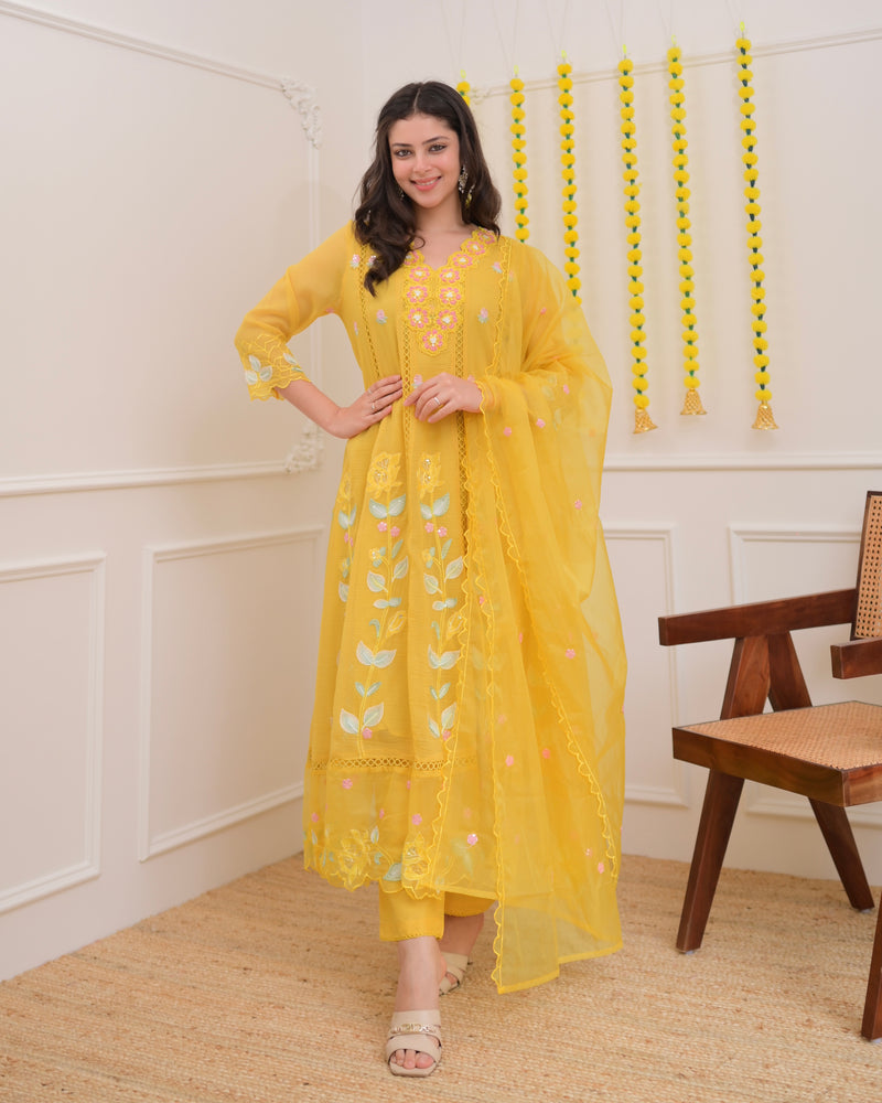 Yellow Handwork Chiffon Crush Festive Anarkali