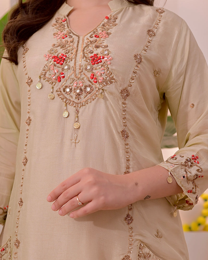 Noor-e-Beige Premium Silk Handwork Festive Suit