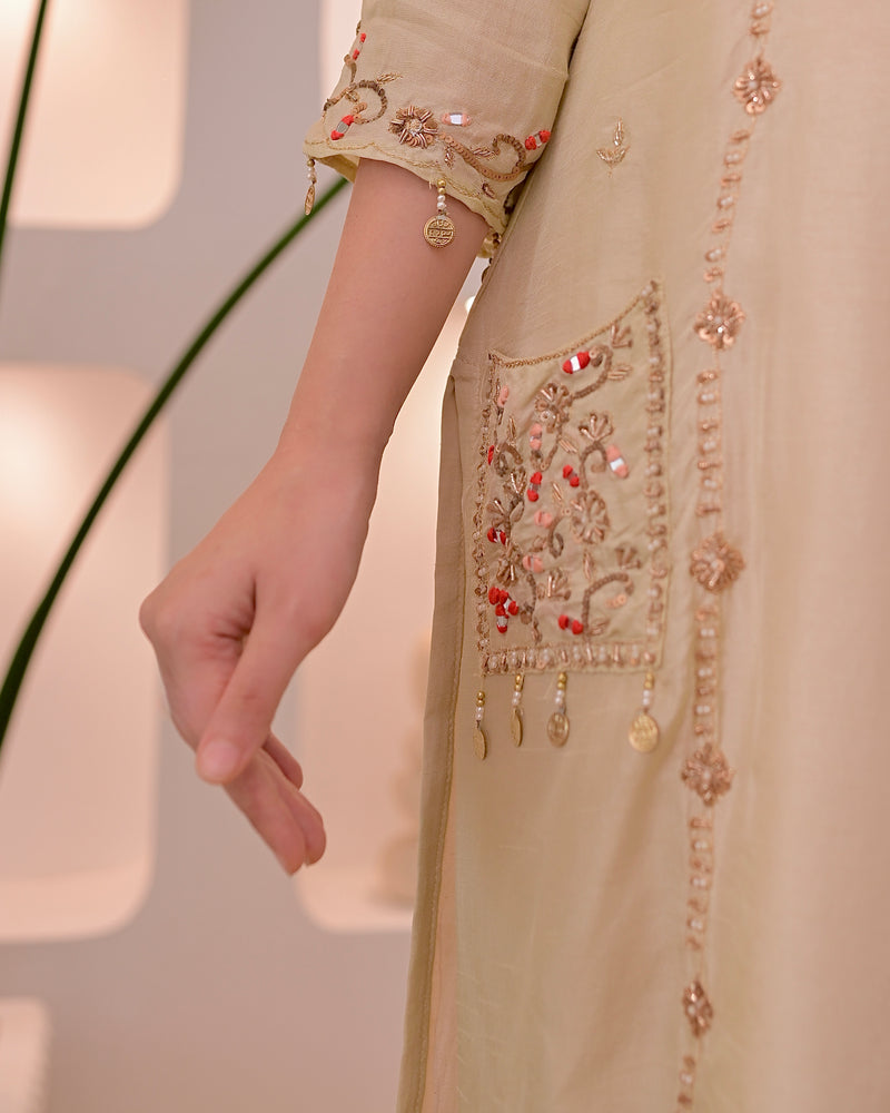 Noor-e-Beige Premium Silk Handwork Festive Suit