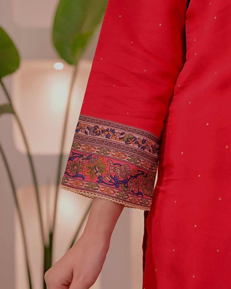 Ruhani Red Threadwork Cotton Palazzo Suit