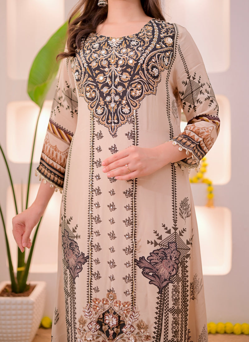 Ivory Black Noor Handwork Crepe Festive Suit