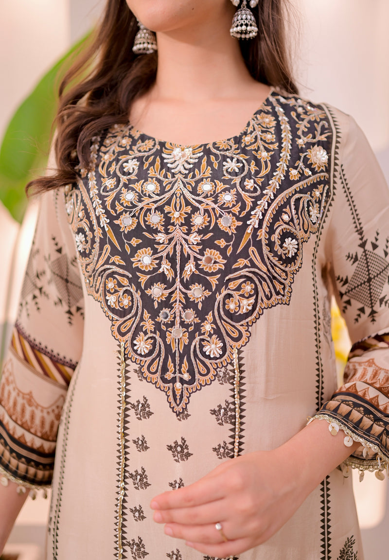 Ivory Black Noor Handwork Crepe Festive Suit