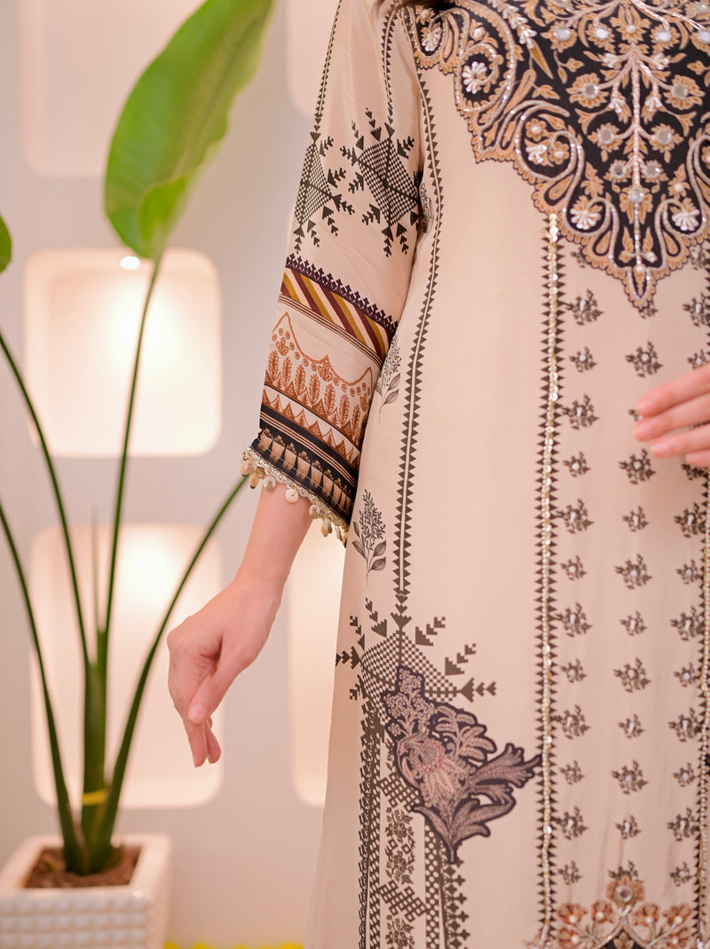 Ivory Black Noor Handwork Crepe Festive Suit