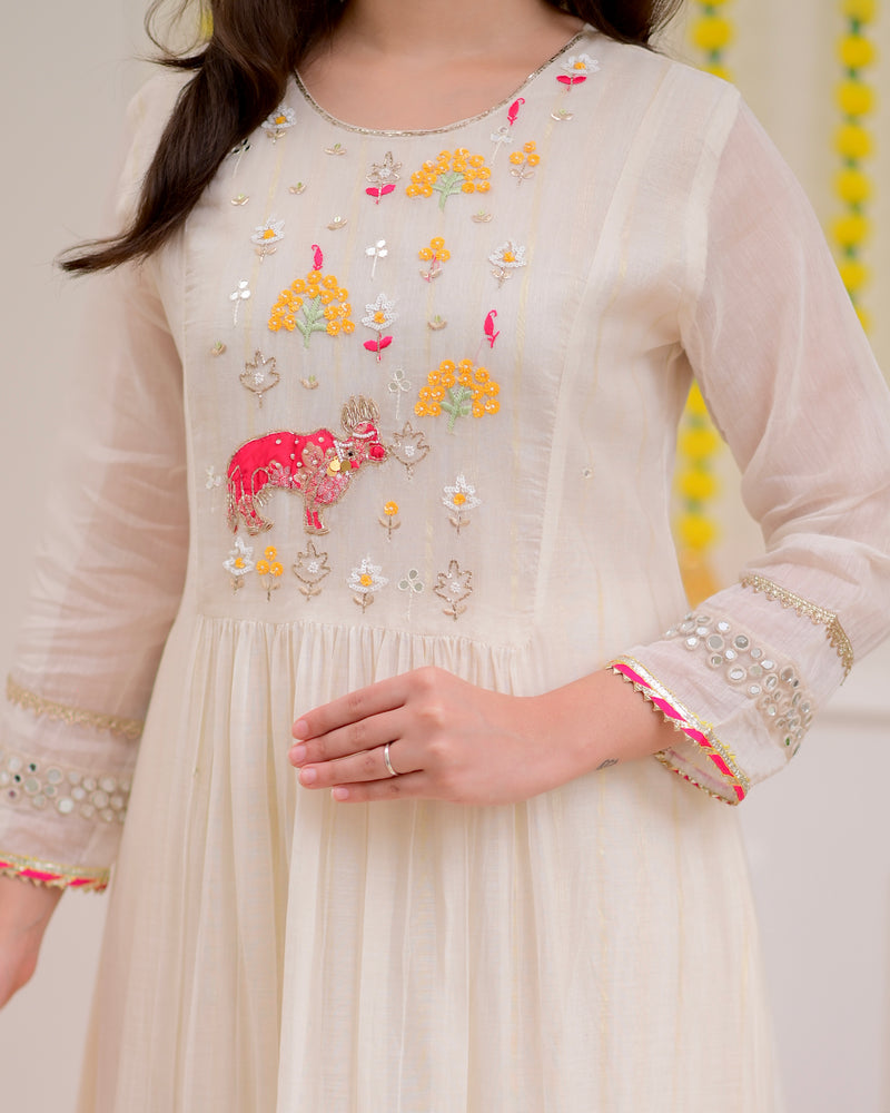 Pearl Meadow Handwork Mul Chanderi Festive Suit