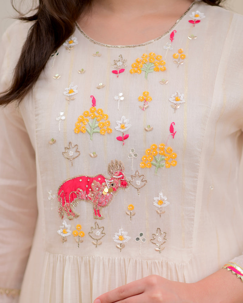Pearl Meadow Handwork Mul Chanderi Festive Suit