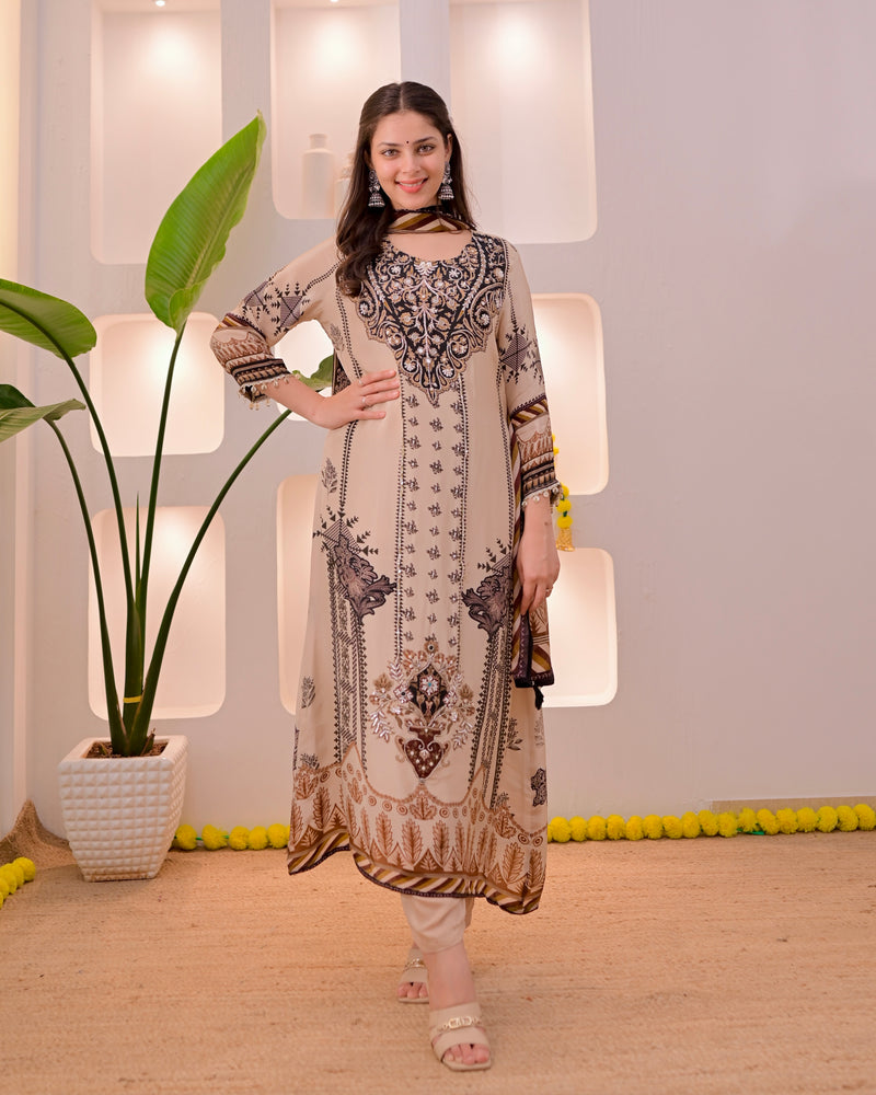 Ivory Black Noor Handwork Crepe Festive Suit