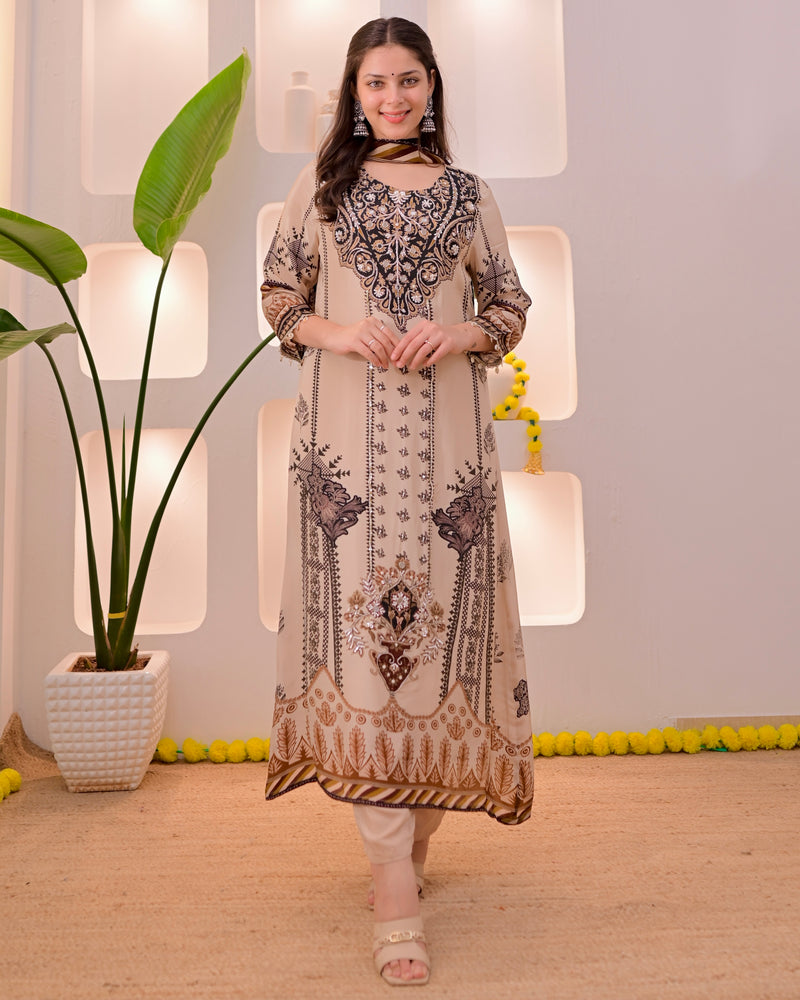 Ivory Black Noor Handwork Crepe Festive Suit
