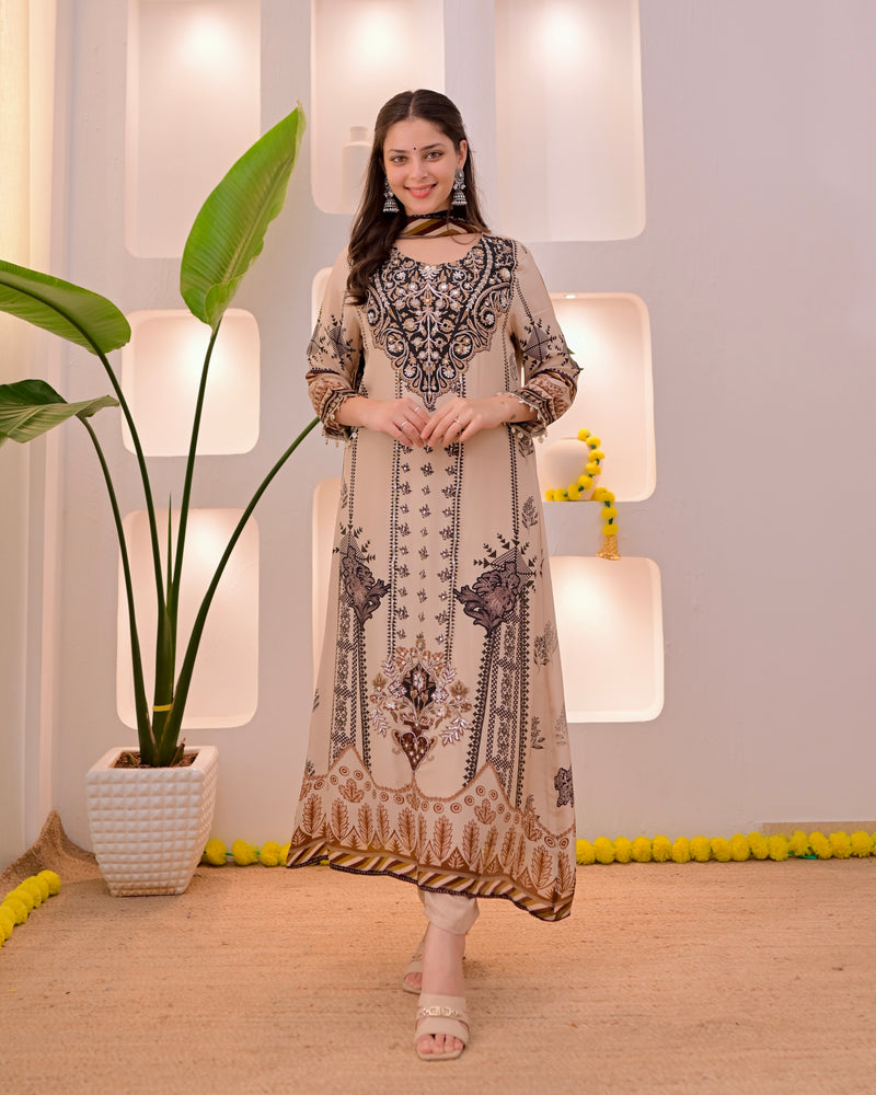 Ivory Black Noor Handwork Crepe Festive Suit