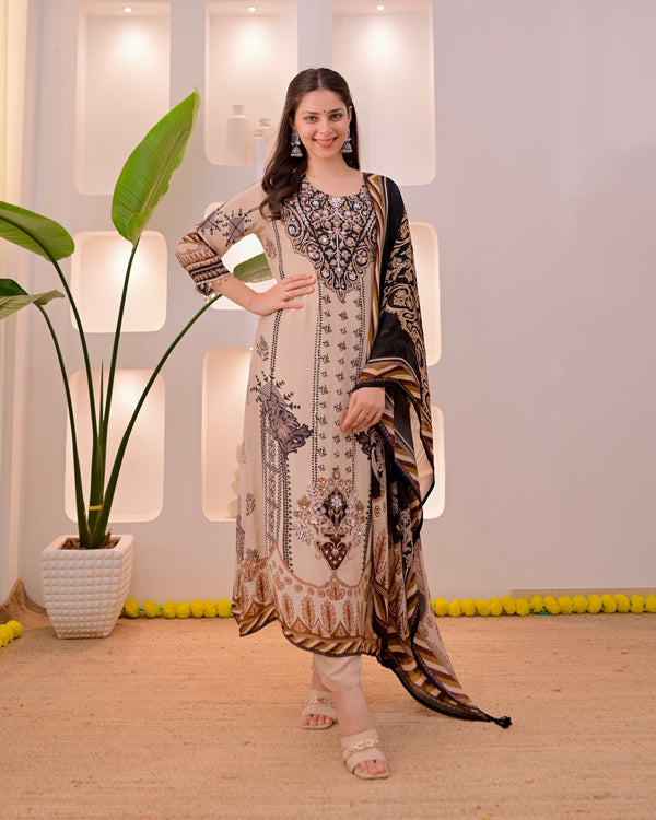 Ivory Black Noor Handwork Crepe Festive Suit