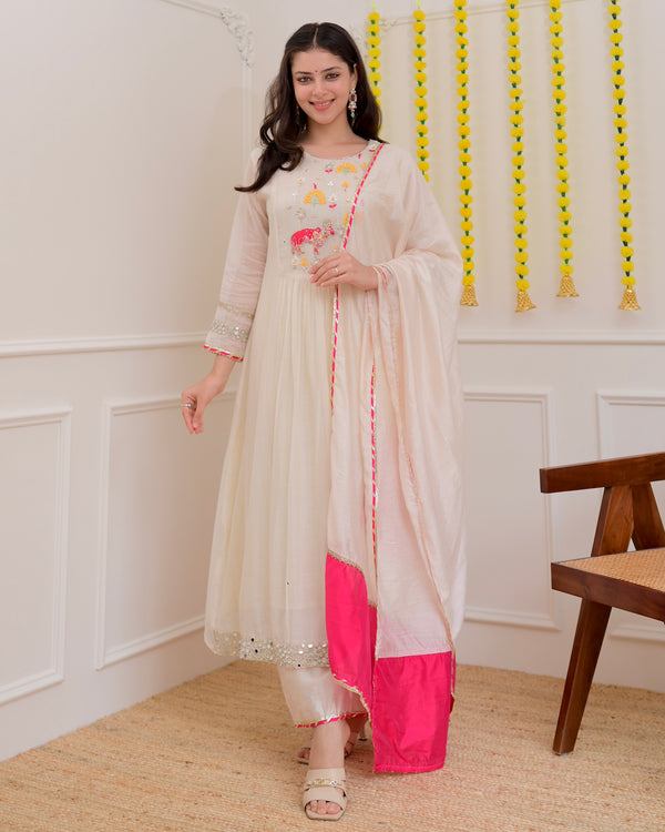 Pearl Meadow Handwork Mul Chanderi Festive Suit