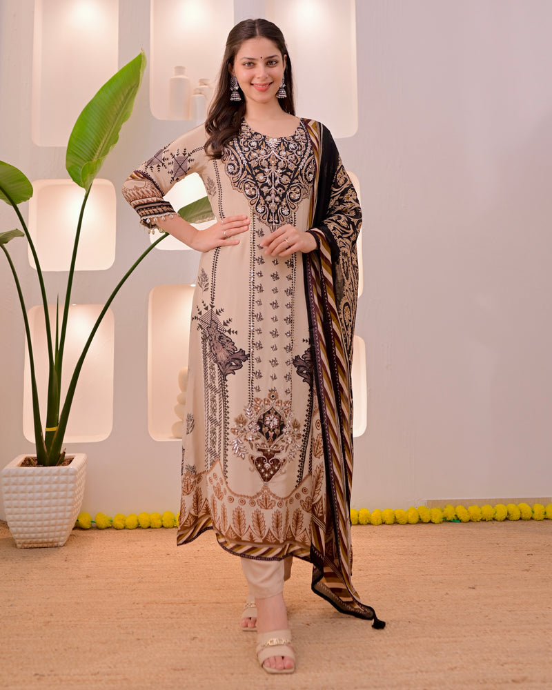 Ivory Black Noor Handwork Crepe Festive Suit