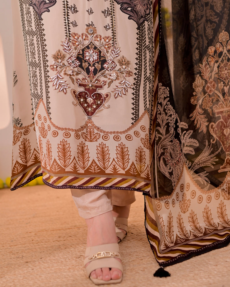 Ivory Black Noor Handwork Crepe Festive Suit