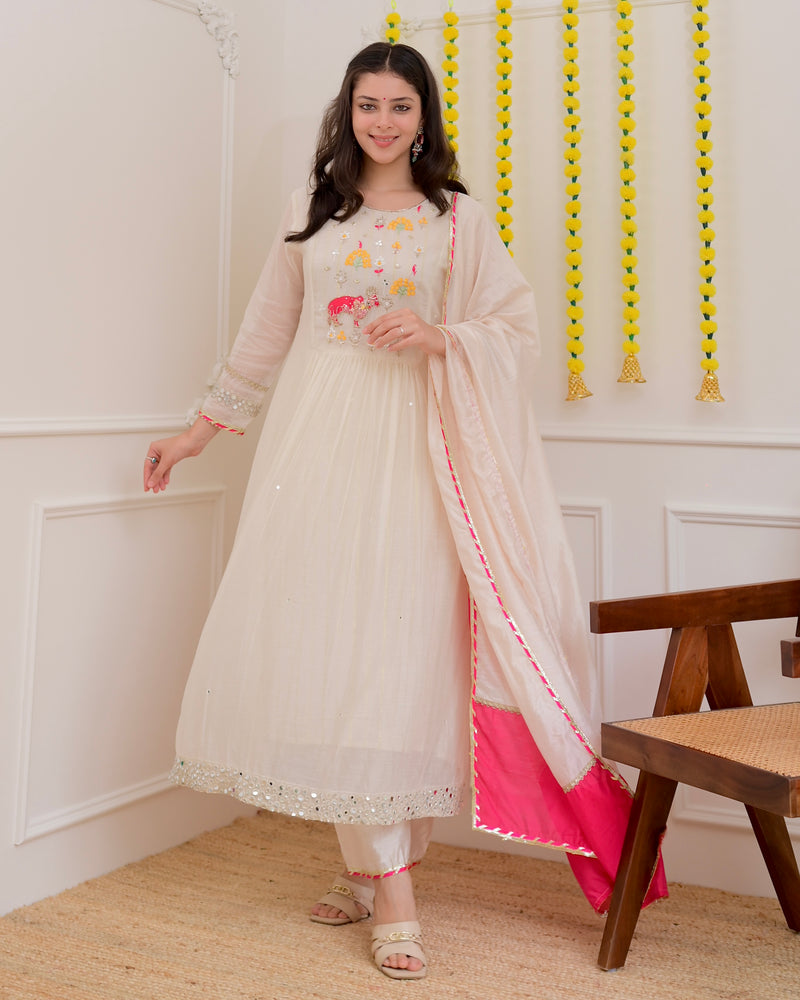 Pearl Meadow Handwork Mul Chanderi Festive Suit