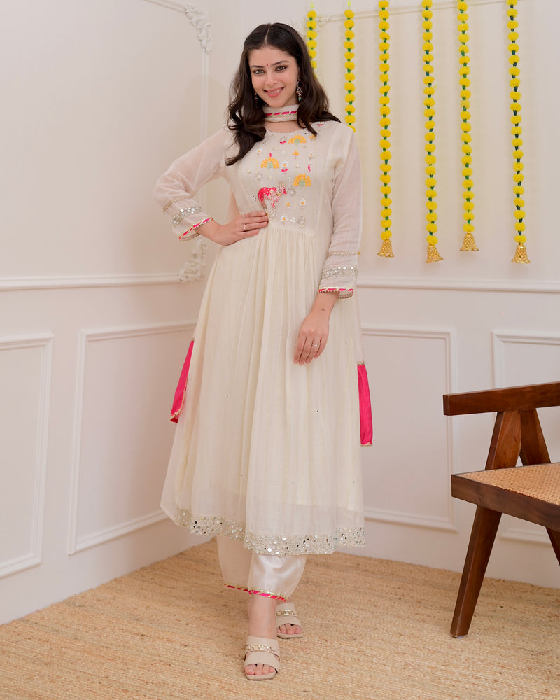 Pearl Meadow Handwork Mul Chanderi Festive Suit
