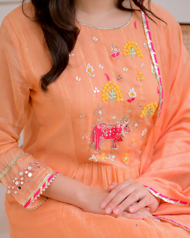 Peach Meadow Handwork Mul Chanderi Festive Suit
