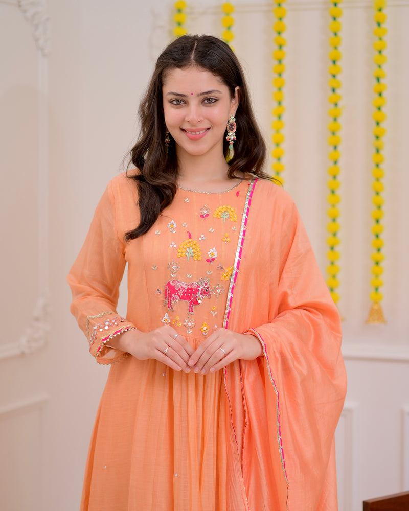 Peach Meadow Handwork Mul Chanderi Festive Suit