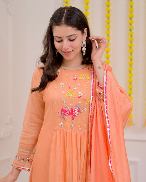 Peach Meadow Handwork Mul Chanderi Festive Suit