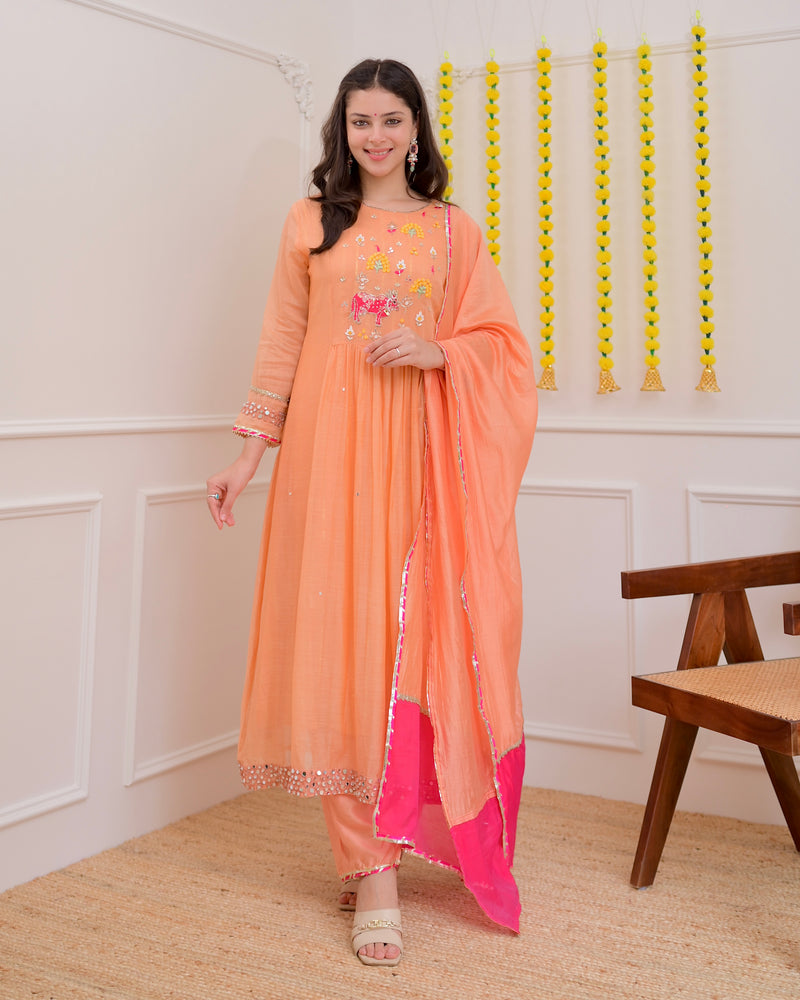 Peach Meadow Handwork Mul Chanderi Festive Suit
