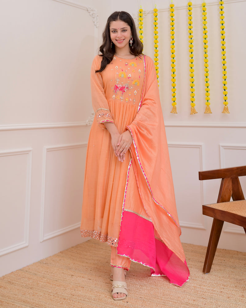 Peach Meadow Handwork Mul Chanderi Festive Suit