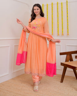 Peach Meadow Handwork Mul Chanderi Festive Suit