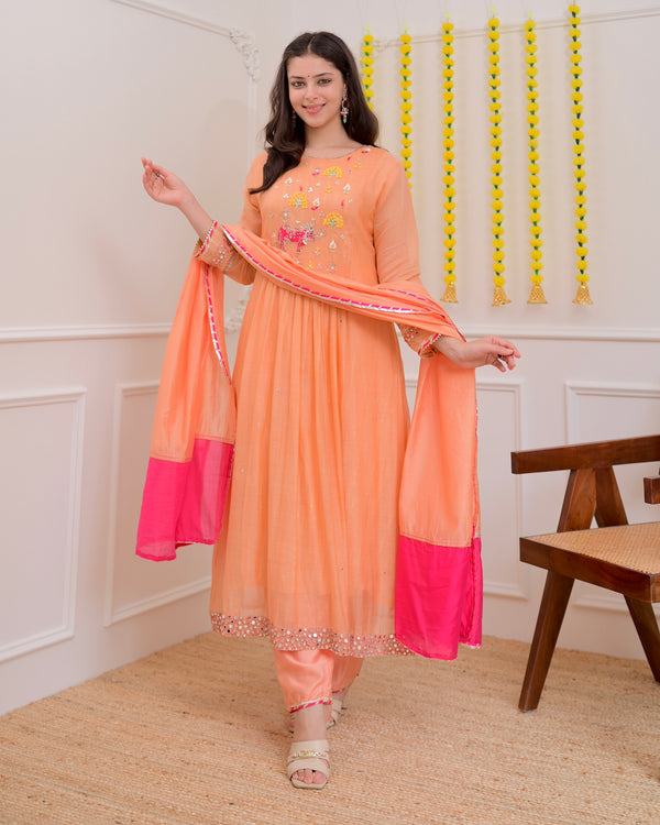 Peach Meadow Handwork Mul Chanderi Festive Suit