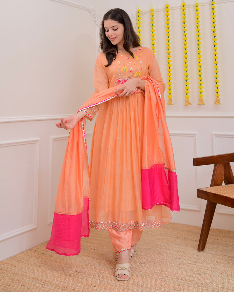 Peach Meadow Handwork Mul Chanderi Festive Suit