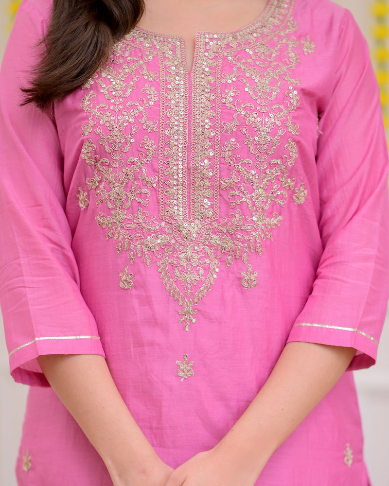 Onion Pink Mul Chanderi Handwork Festive Suit