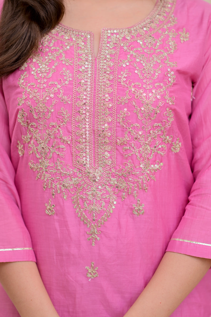Onion Pink Mul Chanderi Handwork Festive Suit