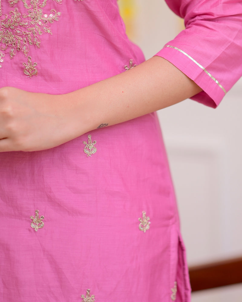 Onion Pink Mul Chanderi Handwork Festive Suit