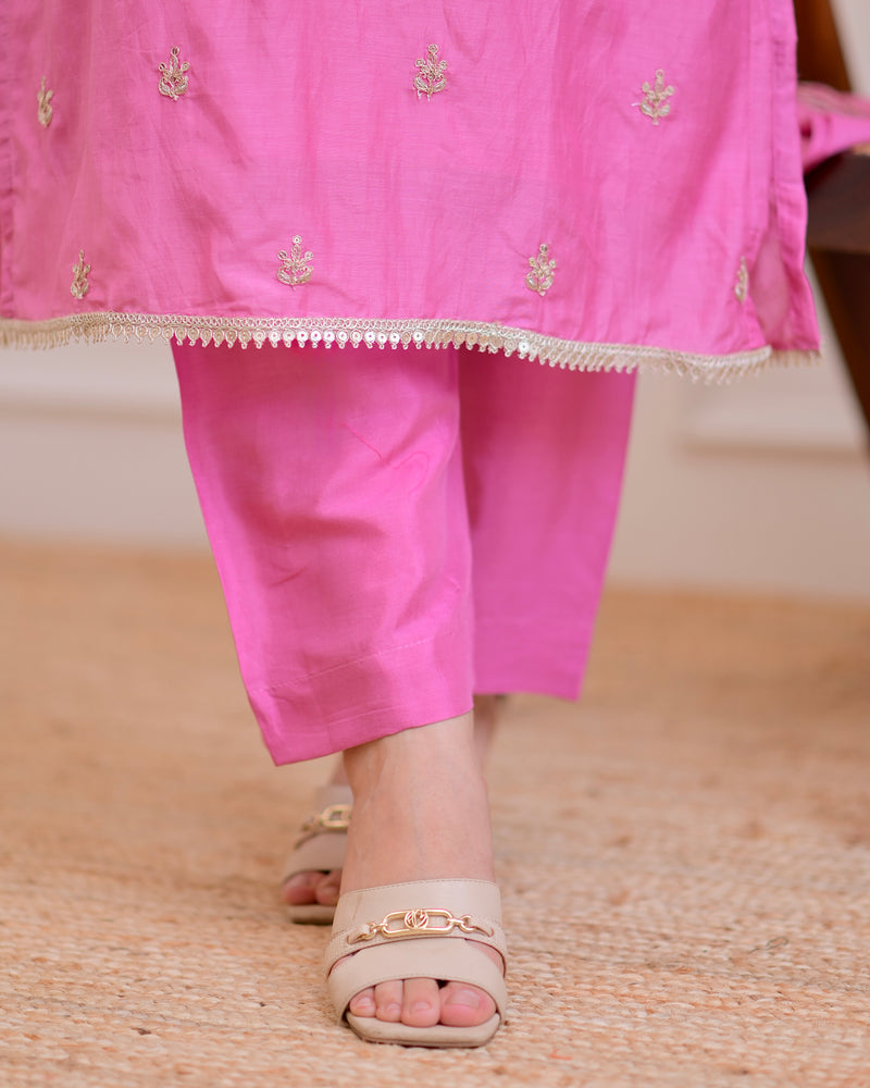 Onion Pink Mul Chanderi Handwork Festive Suit