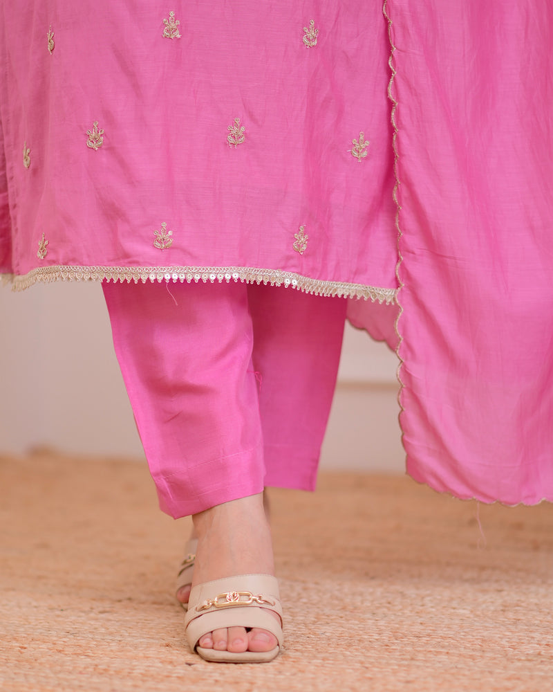 Onion Pink Mul Chanderi Handwork Festive Suit