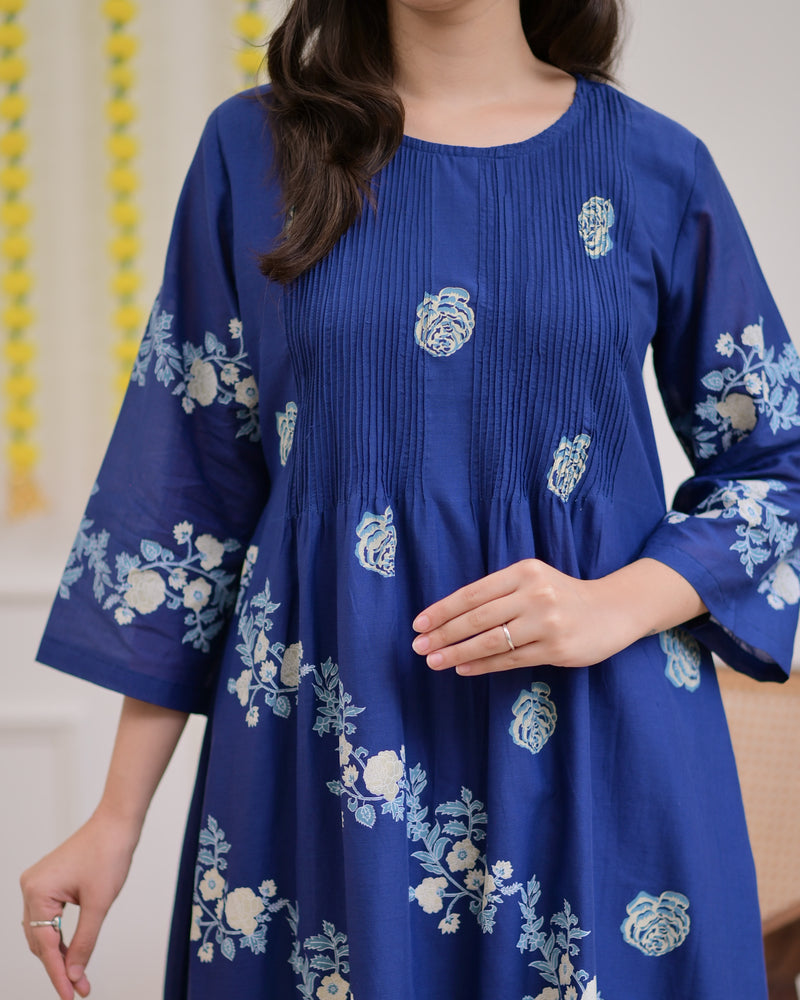 Azure Blue Ivory Garden Mul Chanderi Suit