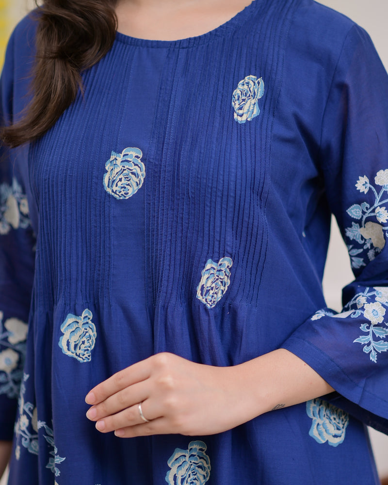 Azure Blue Ivory Garden Mul Chanderi Suit