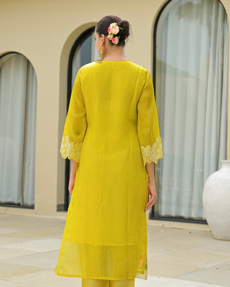 Sunshine Yellow Pakistani Handwork Premium Crush Suit
