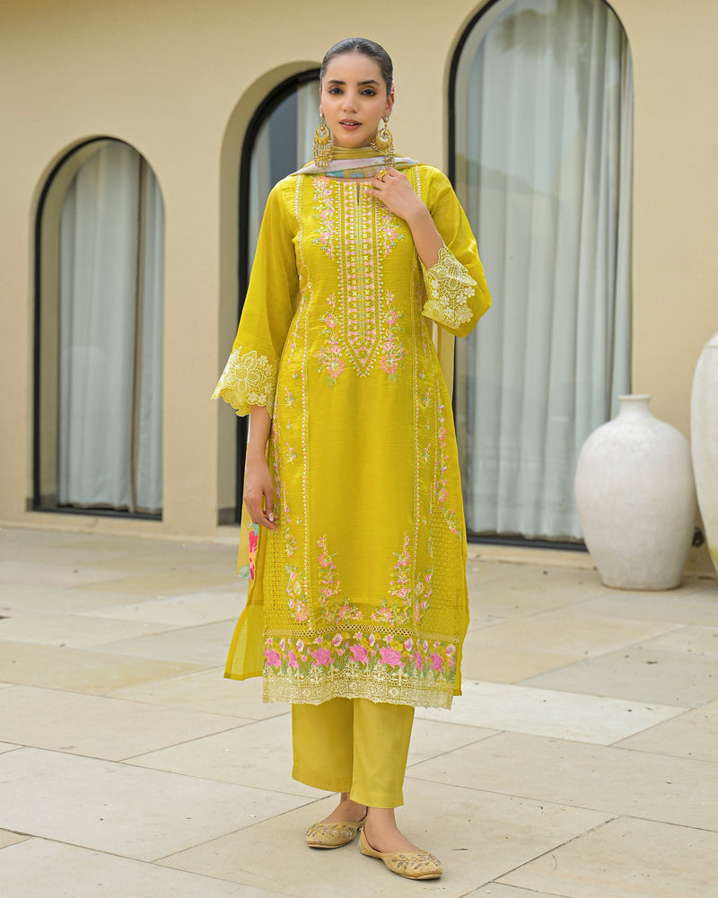 Sunshine Yellow Pakistani Handwork Premium Crush Suit