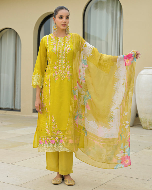 Sunshine Yellow Pakistani Handwork Premium Crush Suit