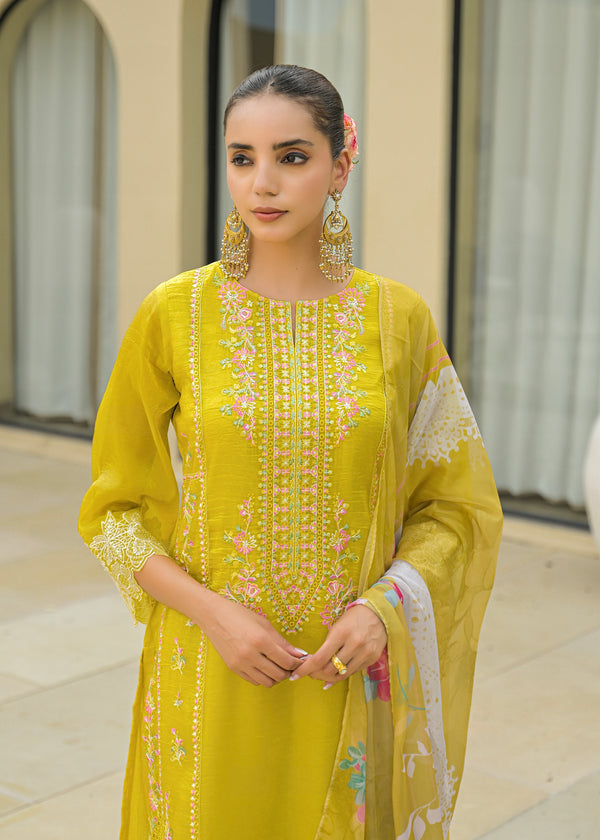 Sunshine Yellow Pakistani Handwork Premium Crush Suit