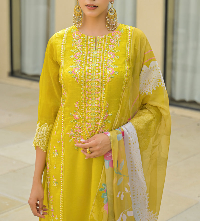 Sunshine Yellow Pakistani Handwork Premium Crush Suit