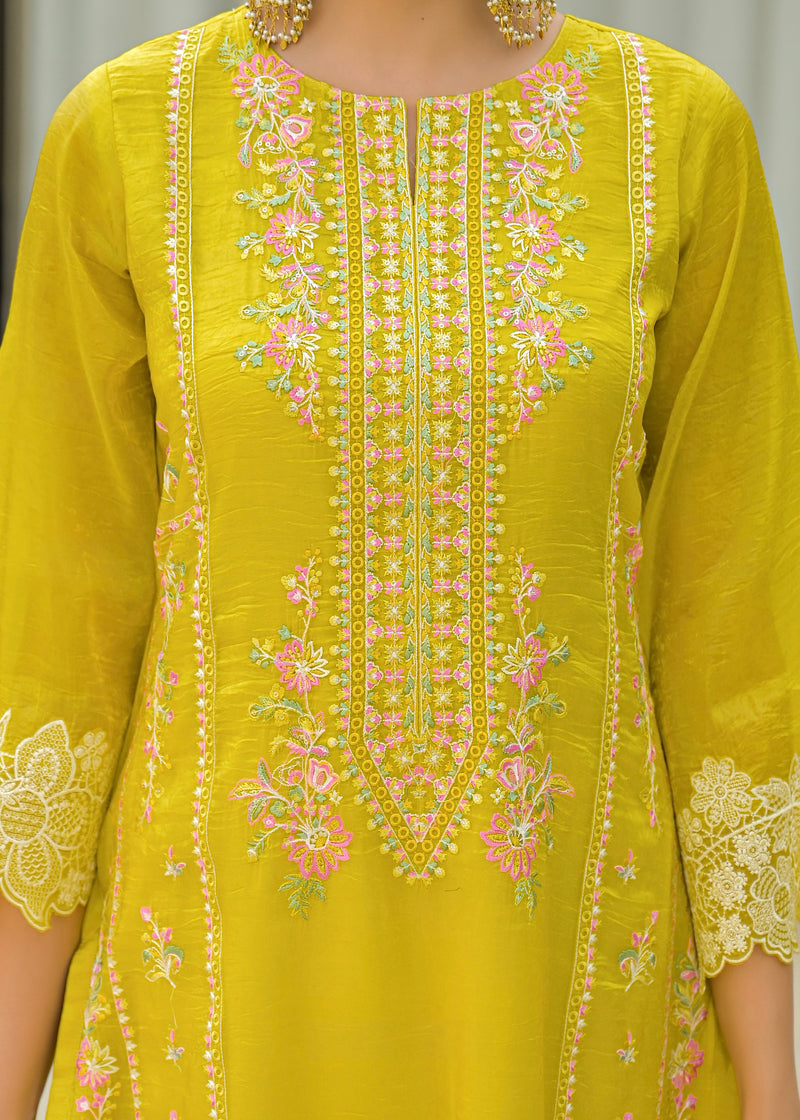 Sunshine Yellow Pakistani Handwork Premium Crush Suit