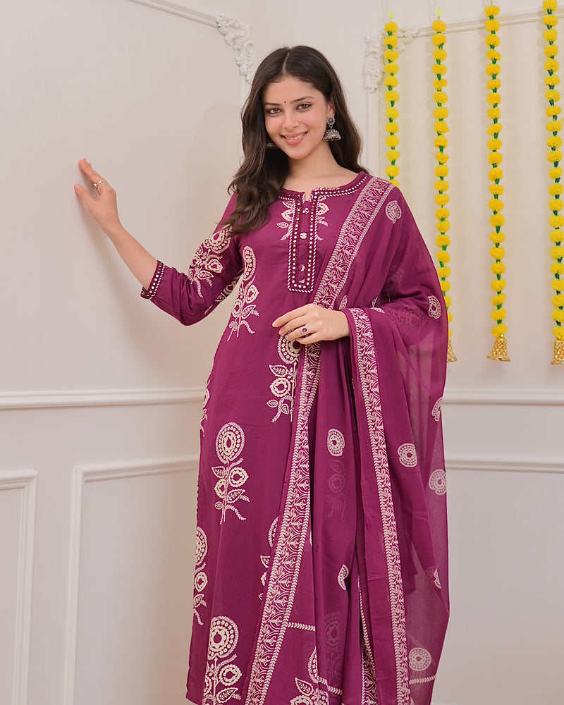 Magenta Premium Cotton Mirror Suit