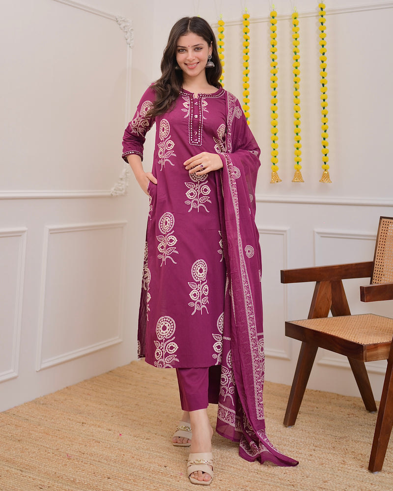 Magenta Premium Cotton Mirror Suit