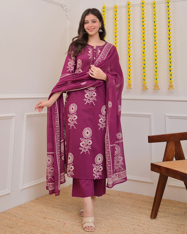 Magenta Premium Cotton Mirror Suit