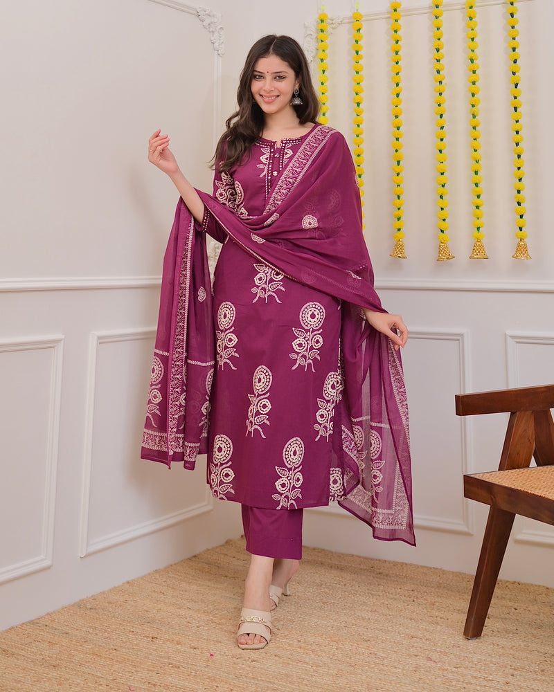 Magenta Premium Cotton Mirror Suit