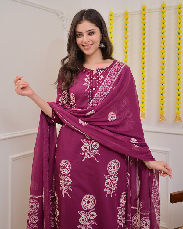 Magenta Premium Cotton Mirror Suit