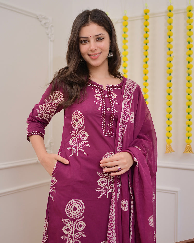 Magenta Premium Cotton Mirror Suit