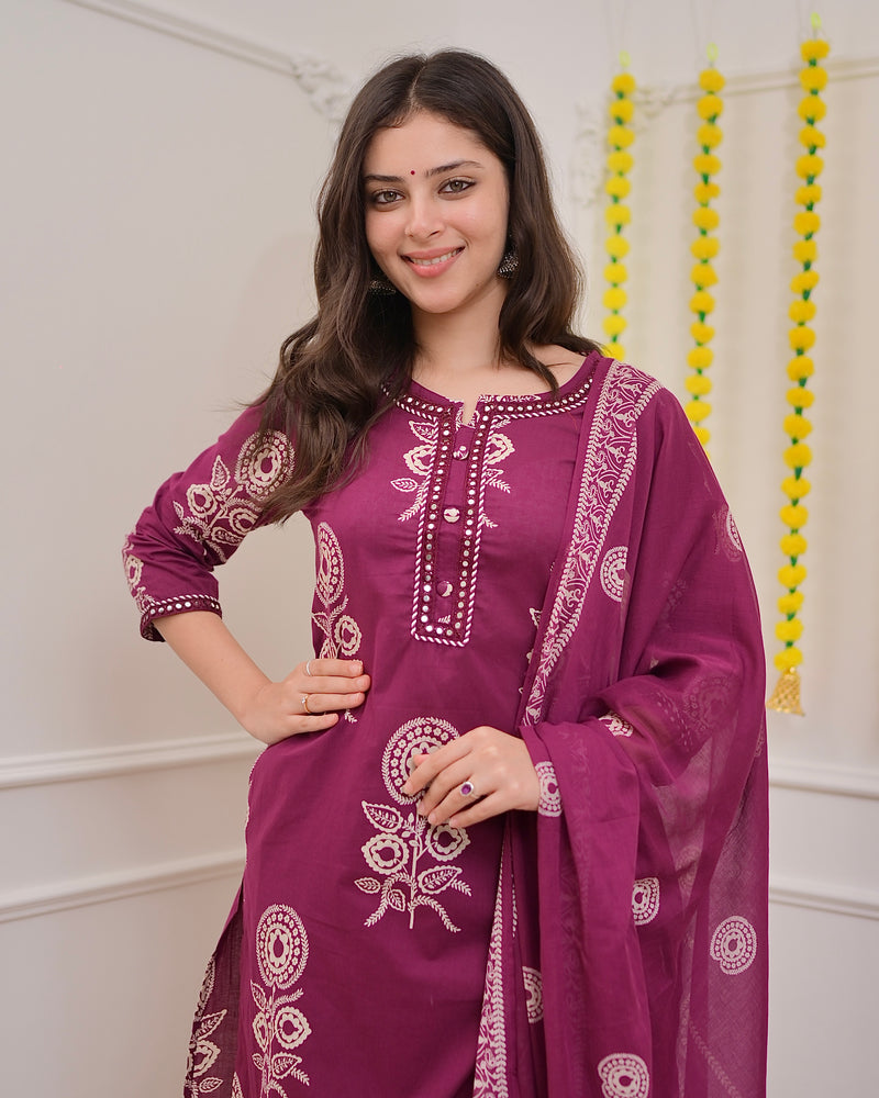 Magenta Premium Cotton Mirror Suit