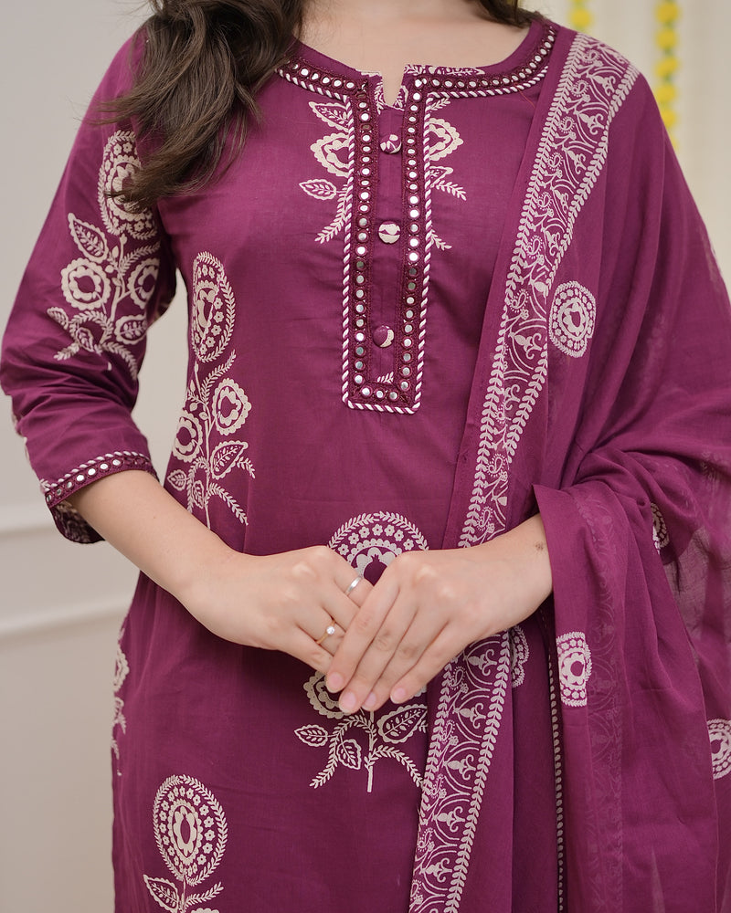 Magenta Premium Cotton Mirror Suit