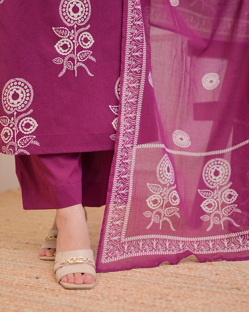 Magenta Premium Cotton Mirror Suit