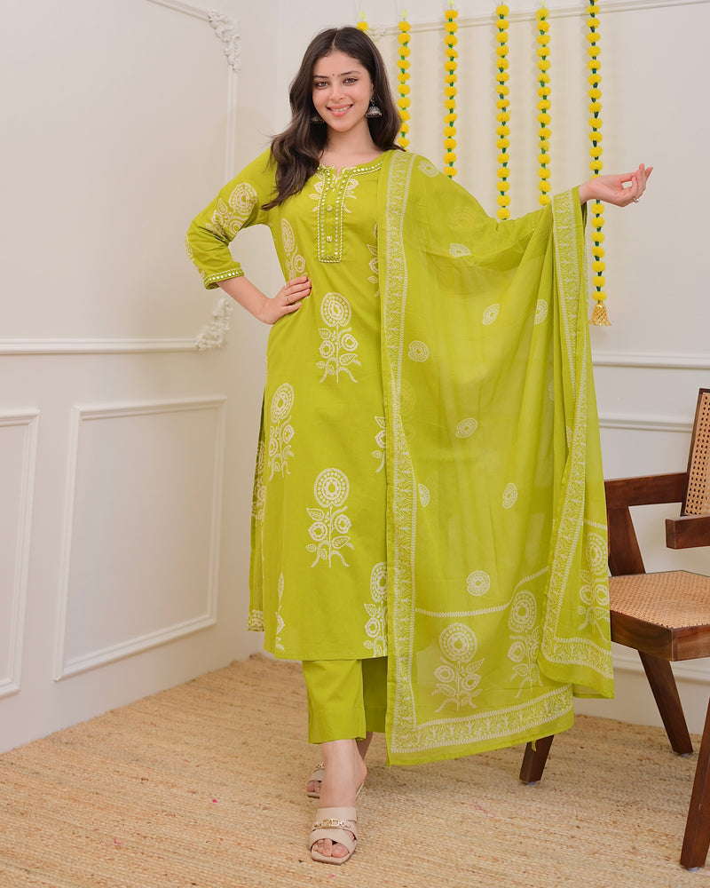 Lime Green Premium Cotton Mirror Suit