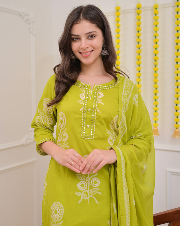 Lime Green Premium Cotton Mirror Suit